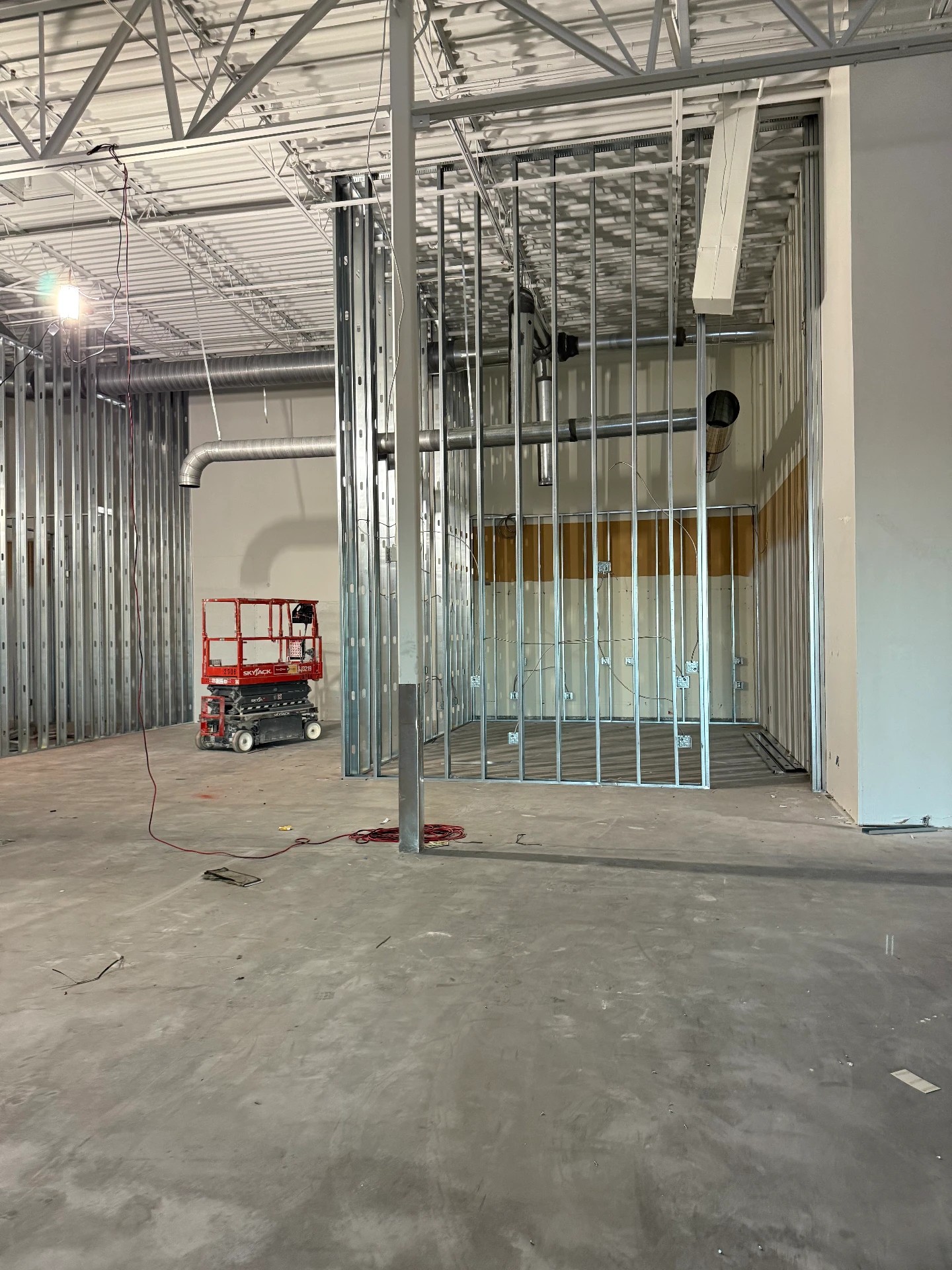 Commercial metal stud wall framing in progress